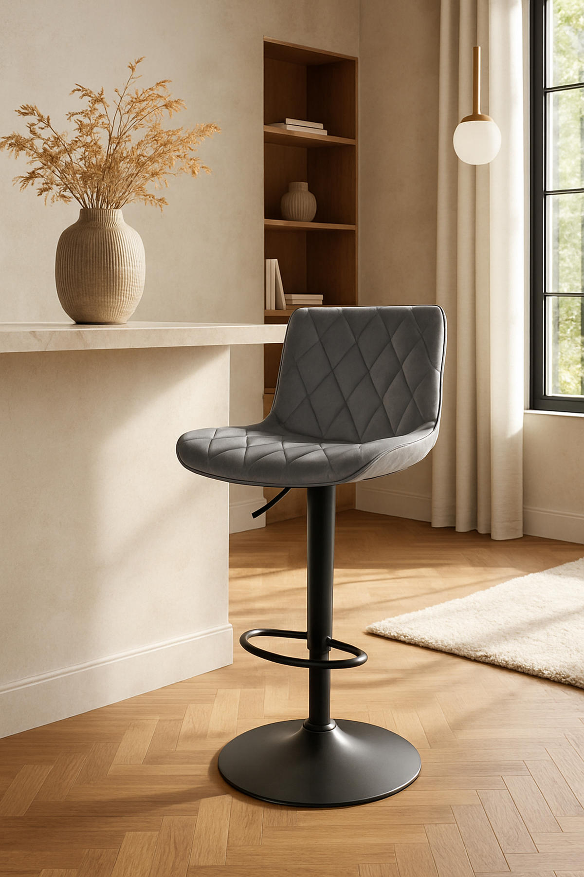 BARHOCKER 2er Set Emil Samt dunkelgrau - Schwarz/Grau, Textil/Metall (48/107/54cm) - TPFLiving