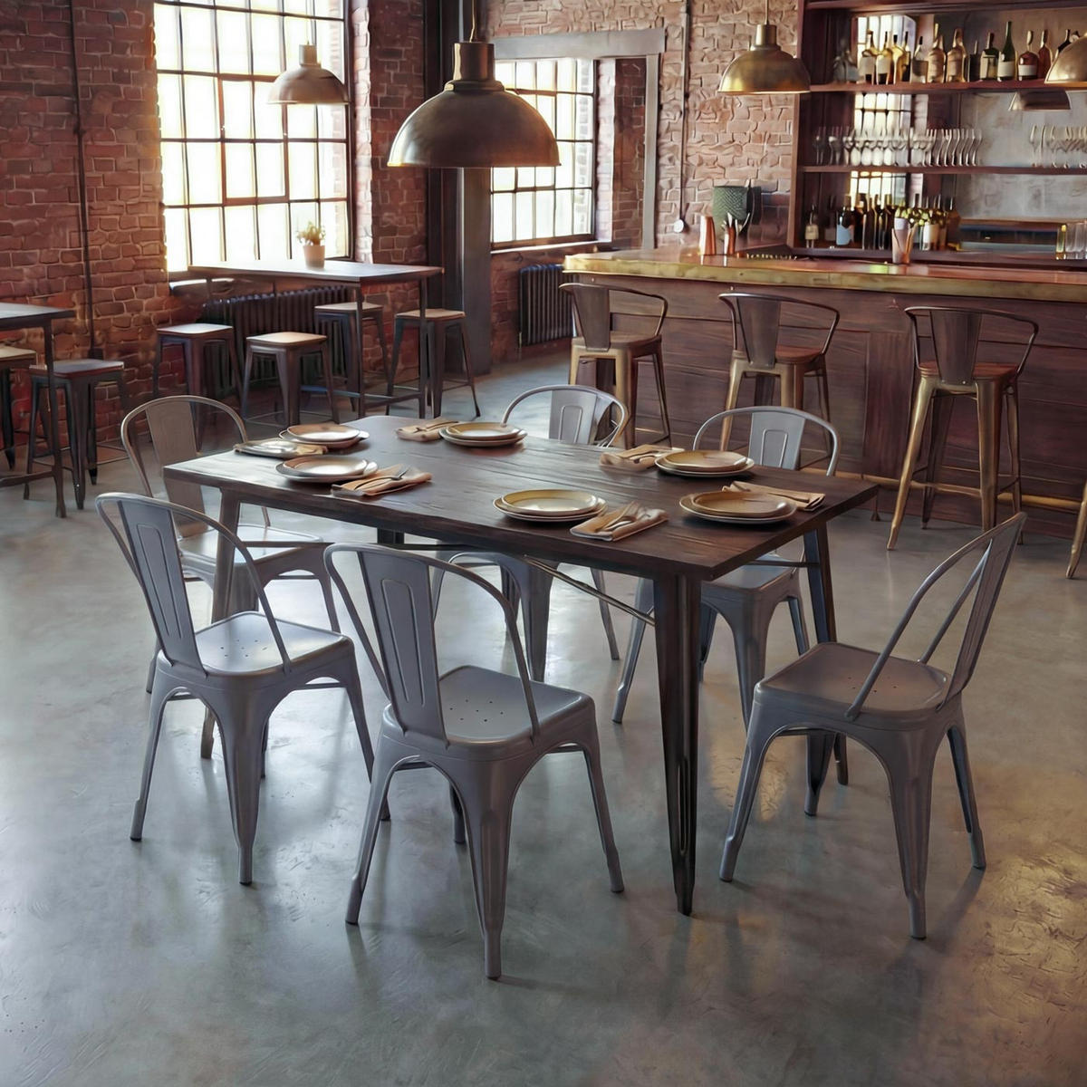 STUHL METALL Grau 6er-Set - Grau, Metall (45/87/43cm) - MCW