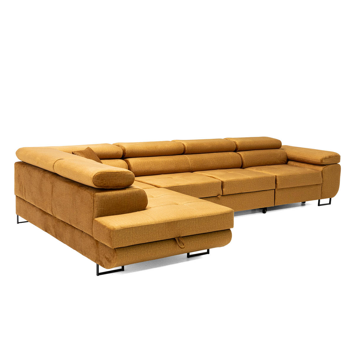 ECKSOFA WILD MAXI L Links mit Schlaffunktion 125x195 Velours Gold - Chromfarben/Goldfarben, Holz/Textil (203/350cm) - Muffo