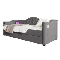 TAGESBETT mit 2 Schubladen und USB/Type-C 90x200 cm Leinen Grau - Grau, Metall (90/200cm) - Meubliv