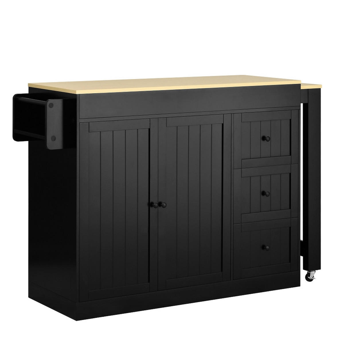 KÜCHENINSEL AUF ROLLEN, Ausziehbarer Essbereich, Mit Gewürzregal Und Schubladen, MDF Schwarz, 112-186,8/45/93 cm - Schwarz, Kunststoff (45/93/130cm) - Rolipo