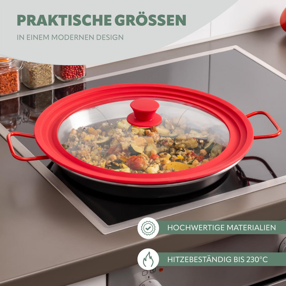 UNIVERSAL-GLASDECKEL, rot, Silikon, Edelstahl - Rot, Glas (34/34/6cm) - bremermann