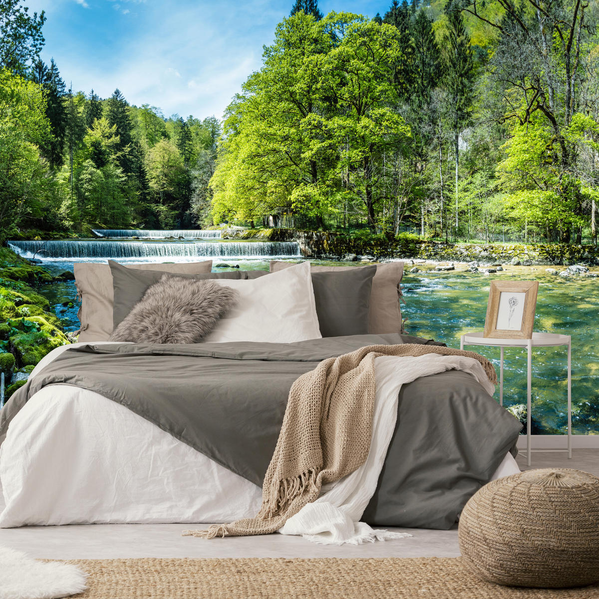 FOTOTAPETE für Wohnzimmer Landschaft Steinerne Fluss Wald Bäum 350x256 - Türkis/Blau, Papier (350/256cm) - Muralo