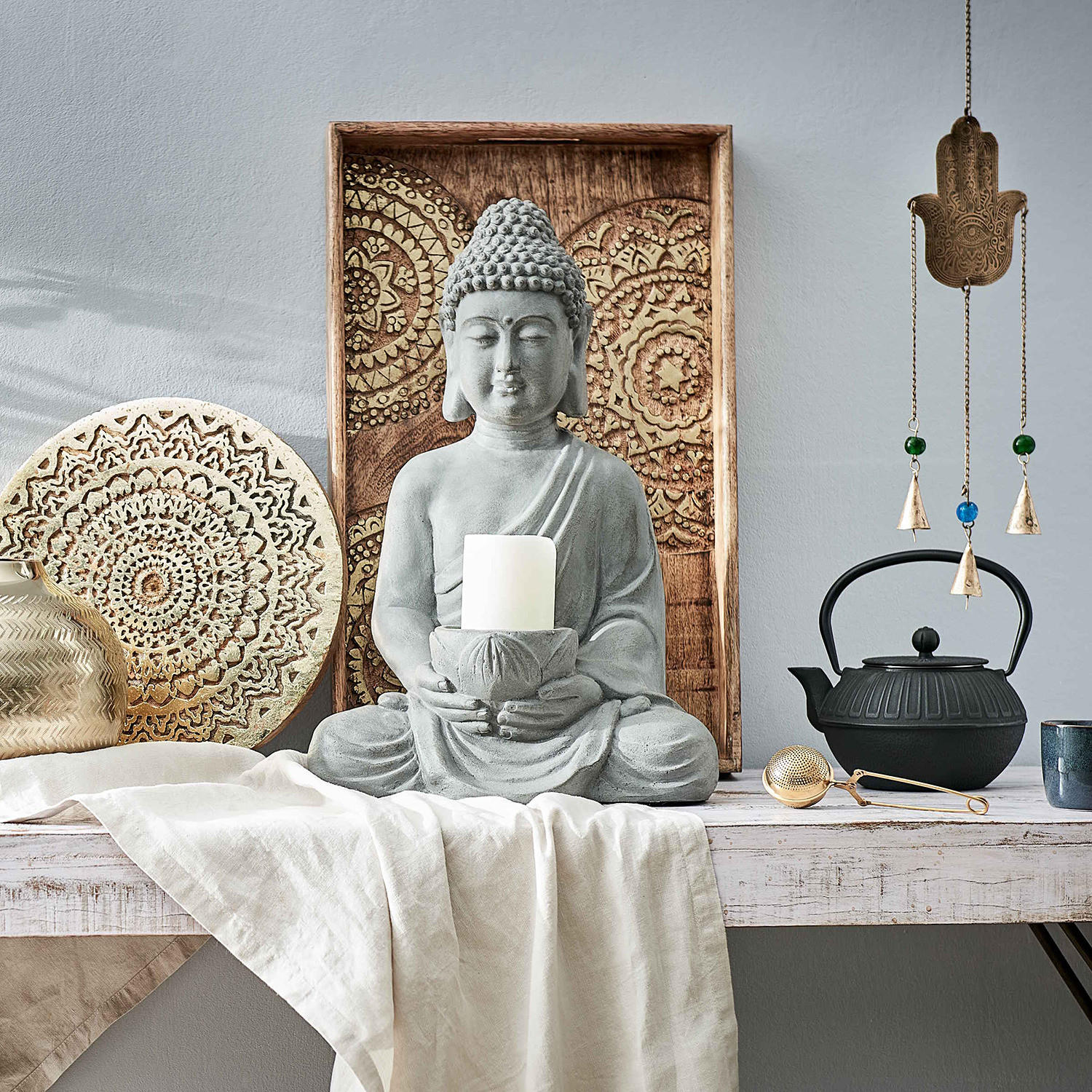 KERZENHALTER Buddha - Grau, Stein (30/46/23cm) - BUTLERS