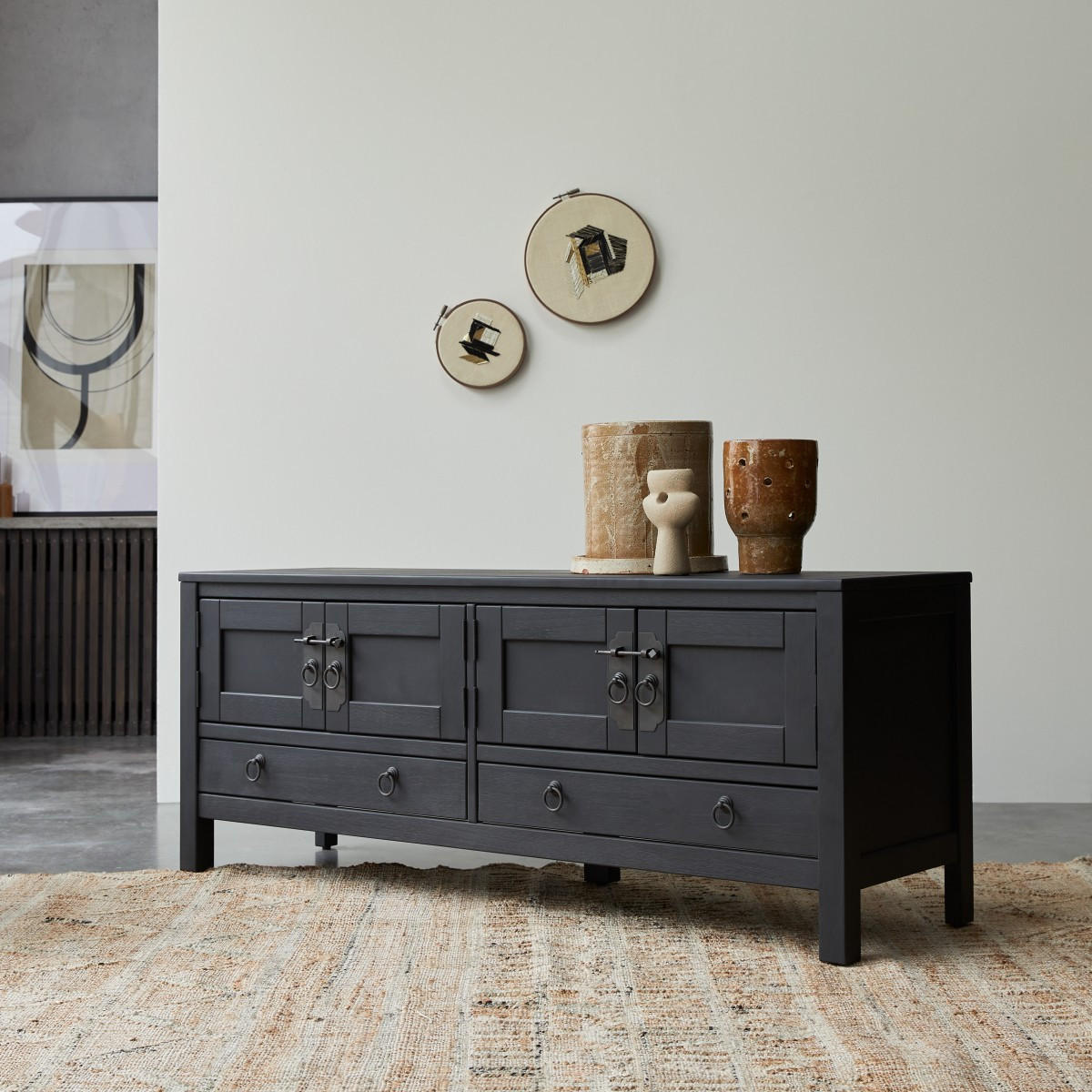 TV-SCHRANK Thaki Black Schwarz aus Pinie - Schwarz, Holz (140/55/40cm) - Tikamoon