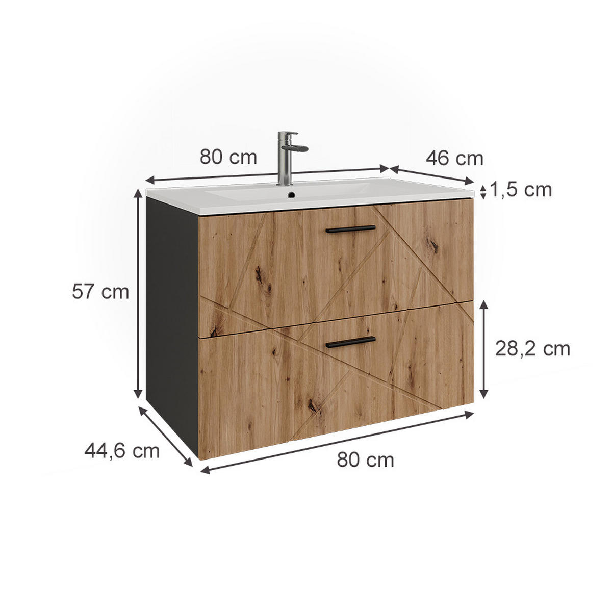 SADA KOUPELNOVÉHO NÁBYTKU Irma Antracit/Artisan - antracitová/dub artisan, kompozitní dřevo (80/58.5/46cm) - Vicco