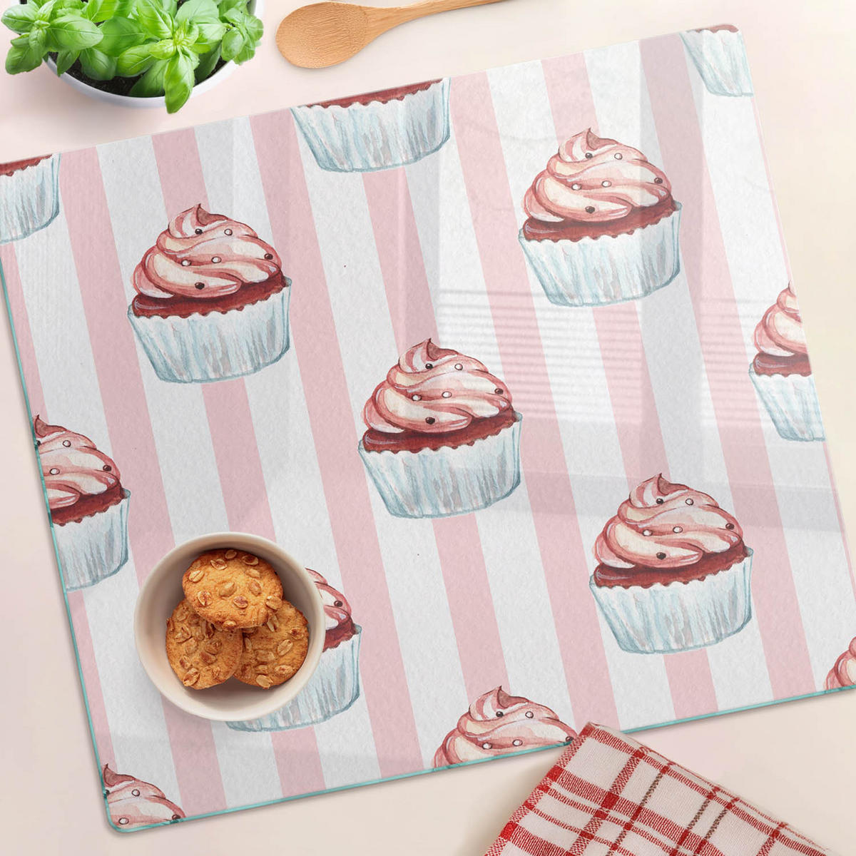 GLASPLATTE 60x52 cm Muffins - Pink, Glas (60/0.4/52cm) - TULUP