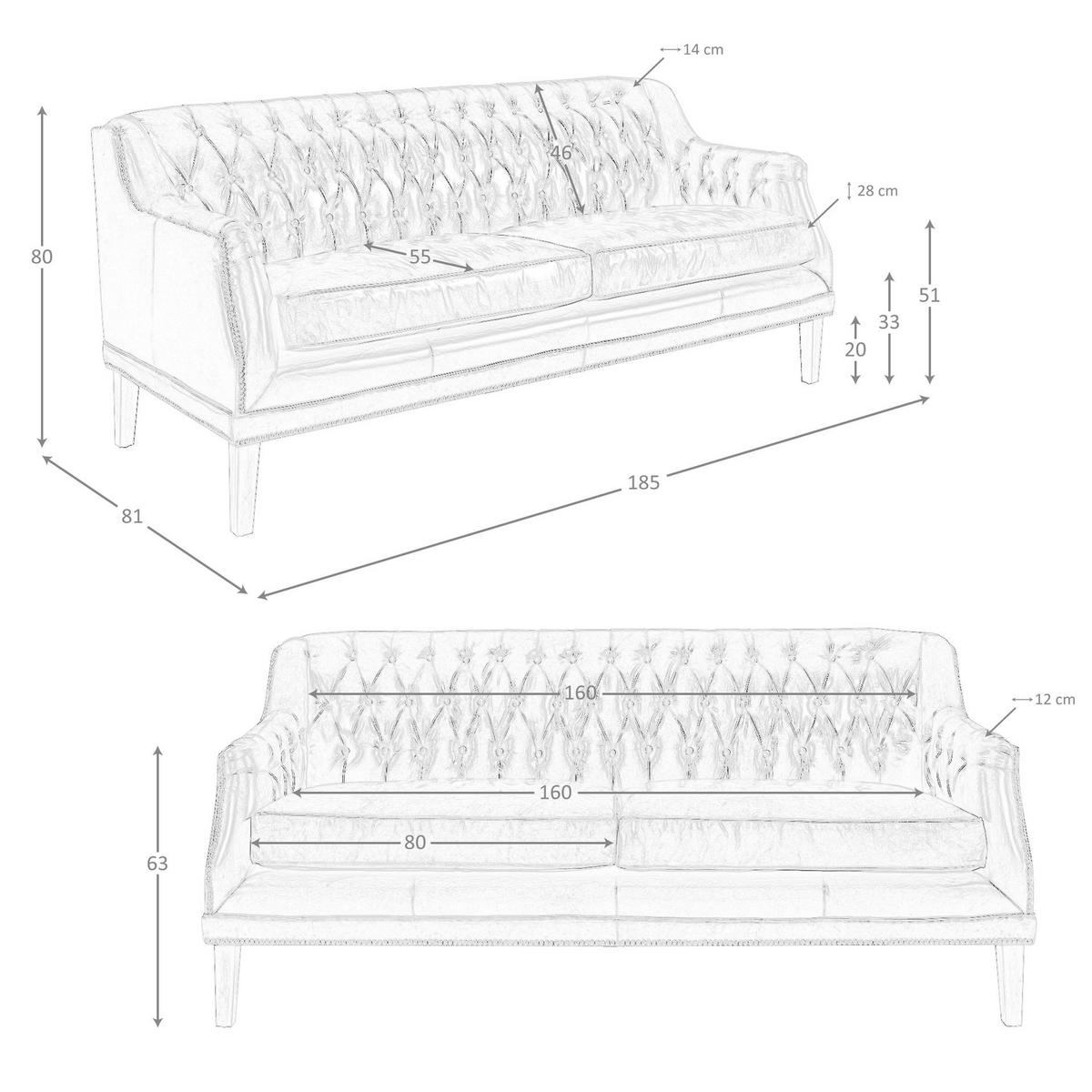 CHESTERFIELD-SOFA 3-Sitzer Chester-Sofa aus cognacbraunem Leder 185/81/80 cm - Cognac/Nussbaumfarben, Leder/Holz (185/80/81cm) - ANGEL CERDA