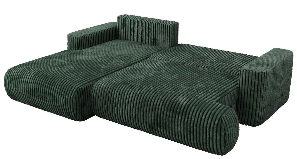 ECKSOFA OVO L Grün Cord - Links Seite - Schwarz/Grün, Kunststoff/Textil (271/195cm) - MKS