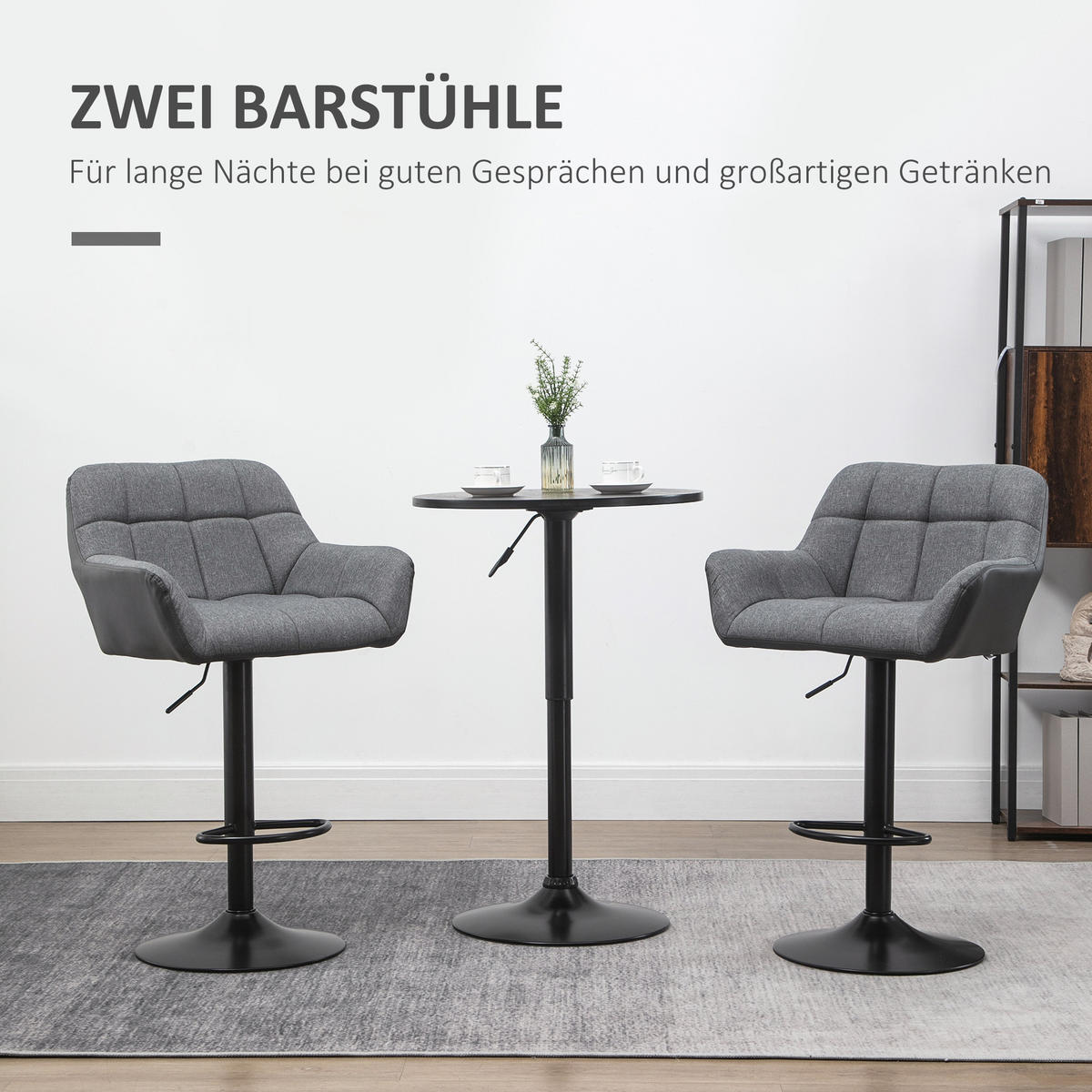 BARHOCKER 2-Set Tresenhocker Höhenverstellbar Drehbar im Retro-Design Kunstleder - Grau, Kunststoff (52.5/114/57.5cm) - HOMCOM