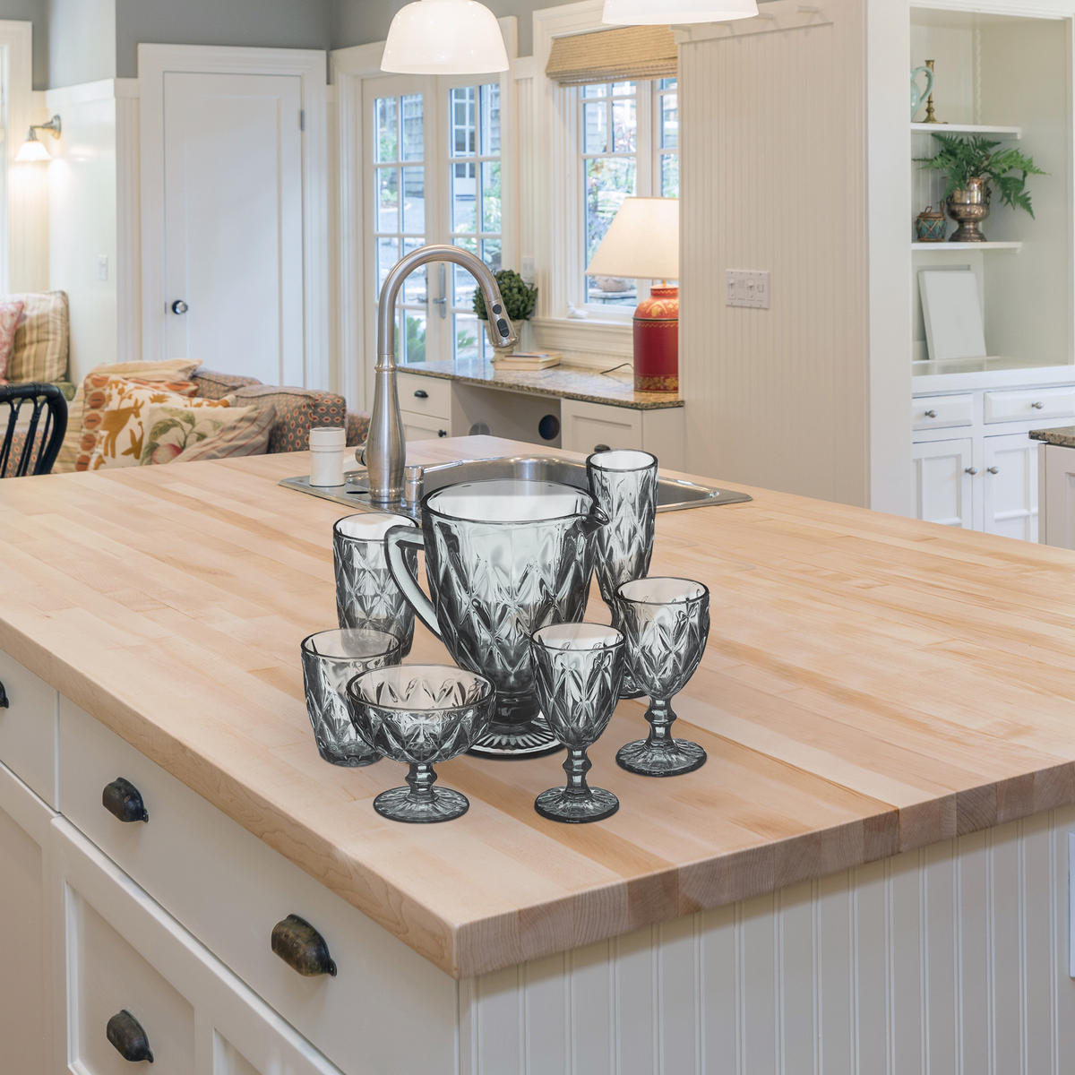 7 tlg. Gläserset - Grau, Glas - Relaxdays