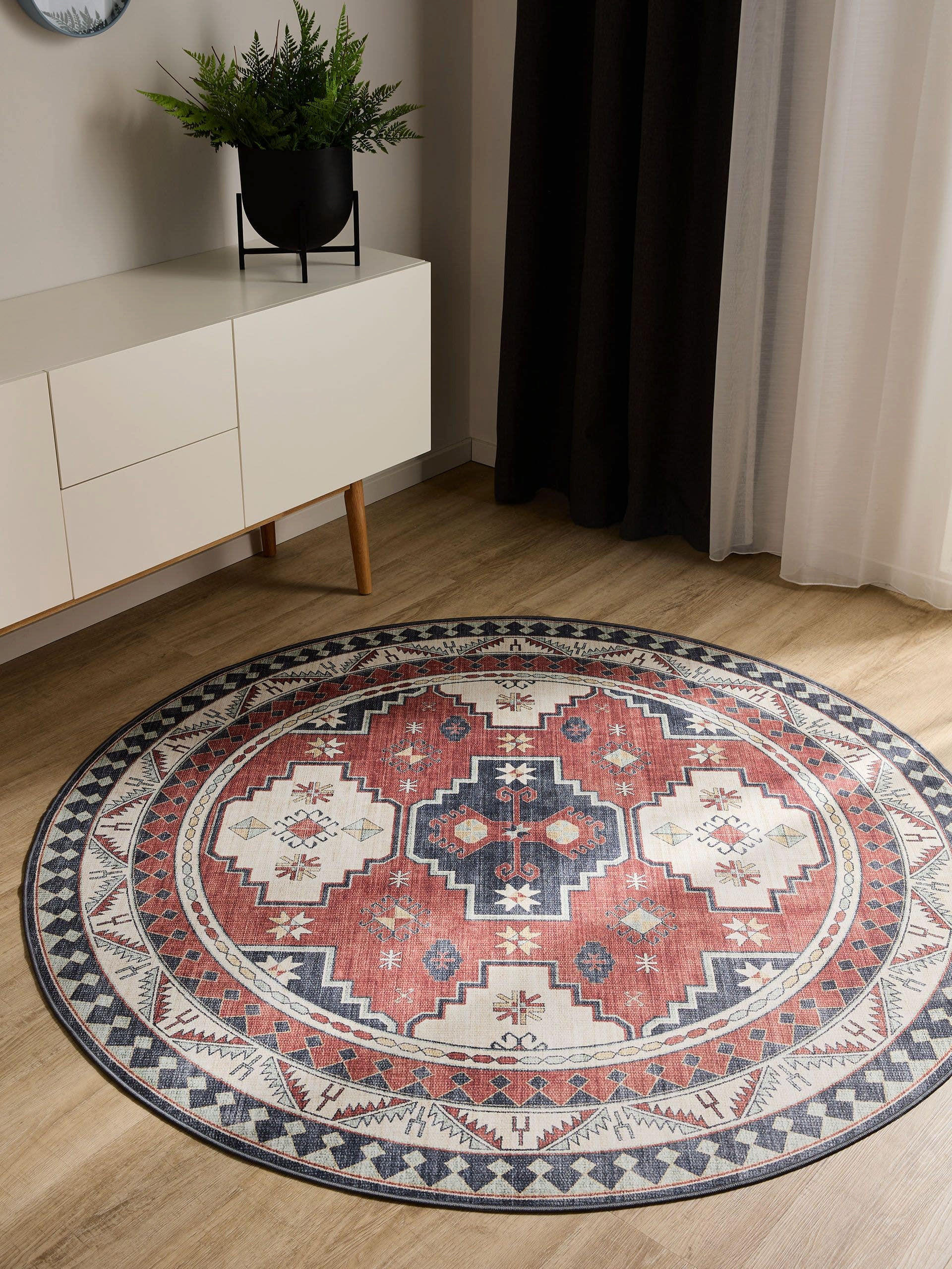 VINTAGE-TEPPICH George waschbar ø 120 cm rund - Blau/Multicolor, Kunststoff (120/120cm) - benuta