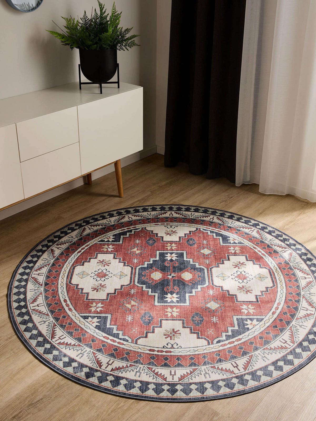 VINTAGE-TEPPICH George waschbar ø 160 cm rund - Blau/Multicolor, Kunststoff (160/160cm) - benuta