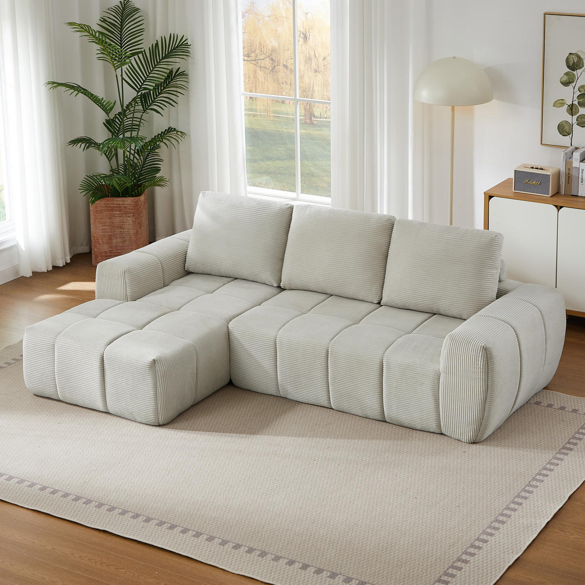 ECKSOFA Cord Beige - Beige, Textil (255/162cm) - WISHDOR