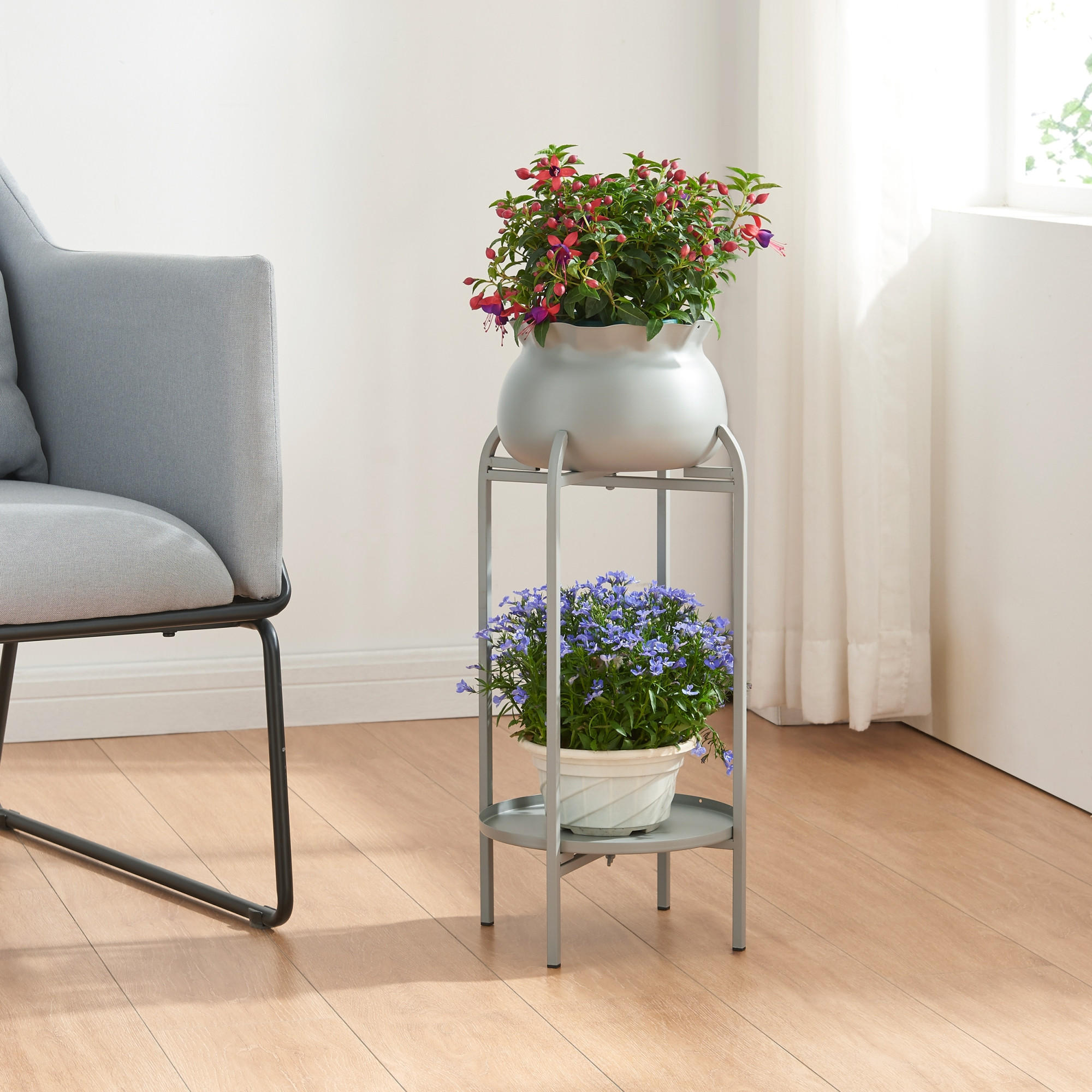 BLUMENSTÄNDER Altena - Grau, Metall (40/40/80.5cm) - [en.casa]