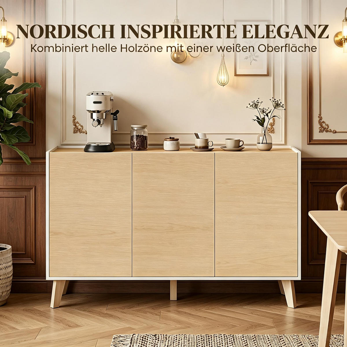 BUFFET DE-38815 120/35/73,5 cm 3 Türen und 6 Fächer Naturholz - Naturfarben, Holzwerkstoff (120/73.5/35cm) - ComfortXL