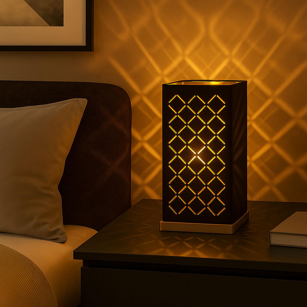 LED TISCHLEUCHTE CLARKE Schwarz Gold - Schwarz, Textil (11/11/25cm)