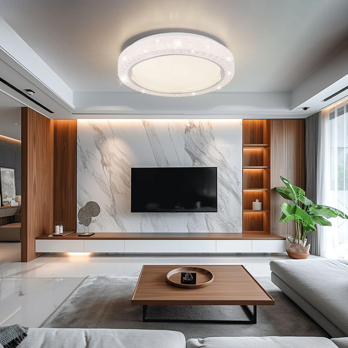 LED DECKENLEUCHTE Metall Silber Kristalloptik - Silberfarben, Metall (40/40/8cm) - Globo Lighting