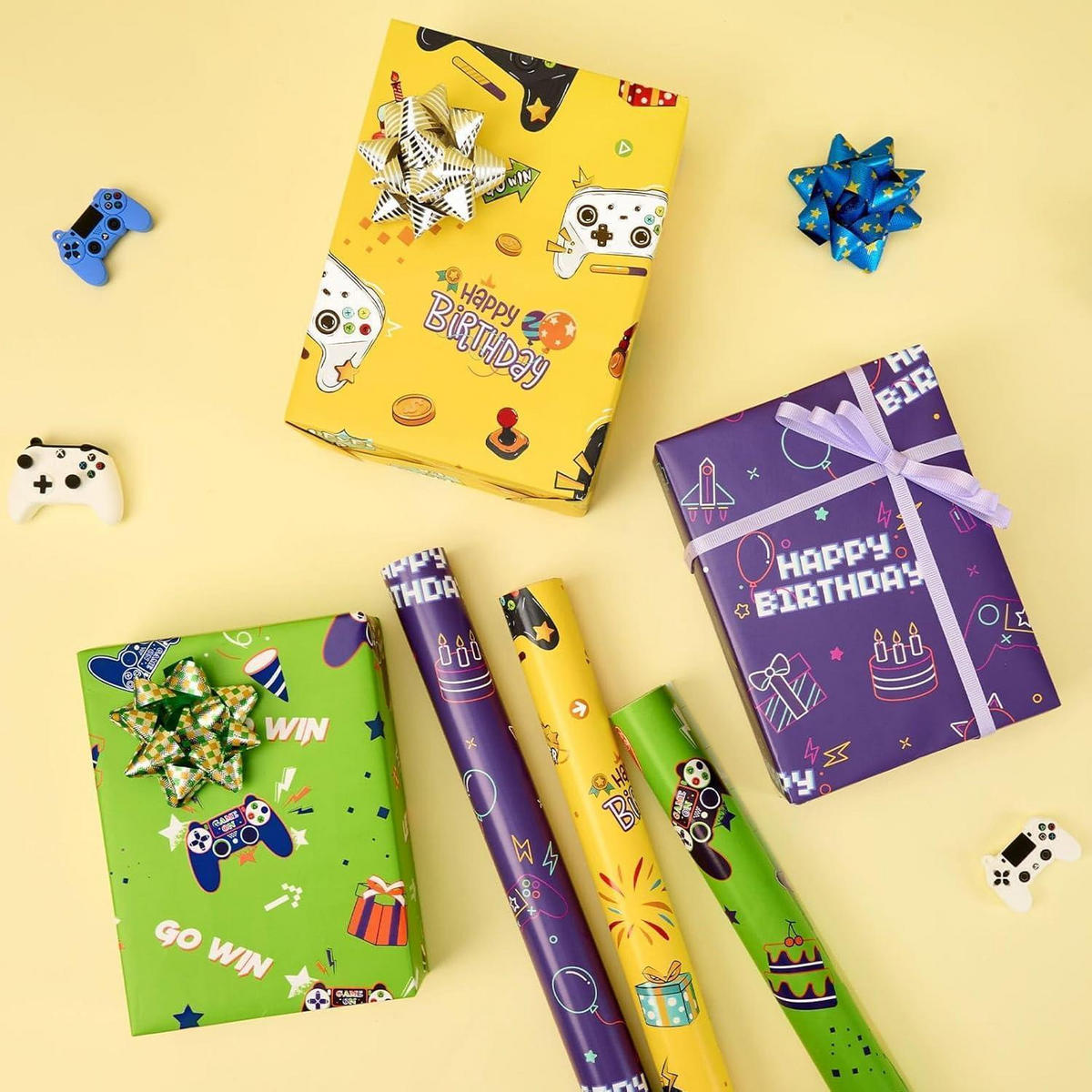 GESCHENKPAPIER 3-teiliges Set Gaming Motiv 43 cm x 3 m - Multicolor, Papier (43.2/43.2/43.2cm)