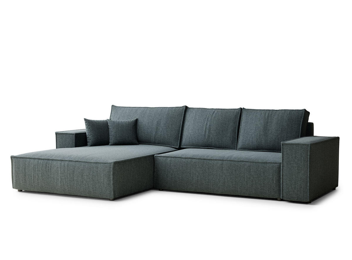 ECKSOFA Maze Blau Webstoff - Links Seite - Blau/Schwarz, Holz/Holzwerkstoff (185/294cm) - Maison de Reve