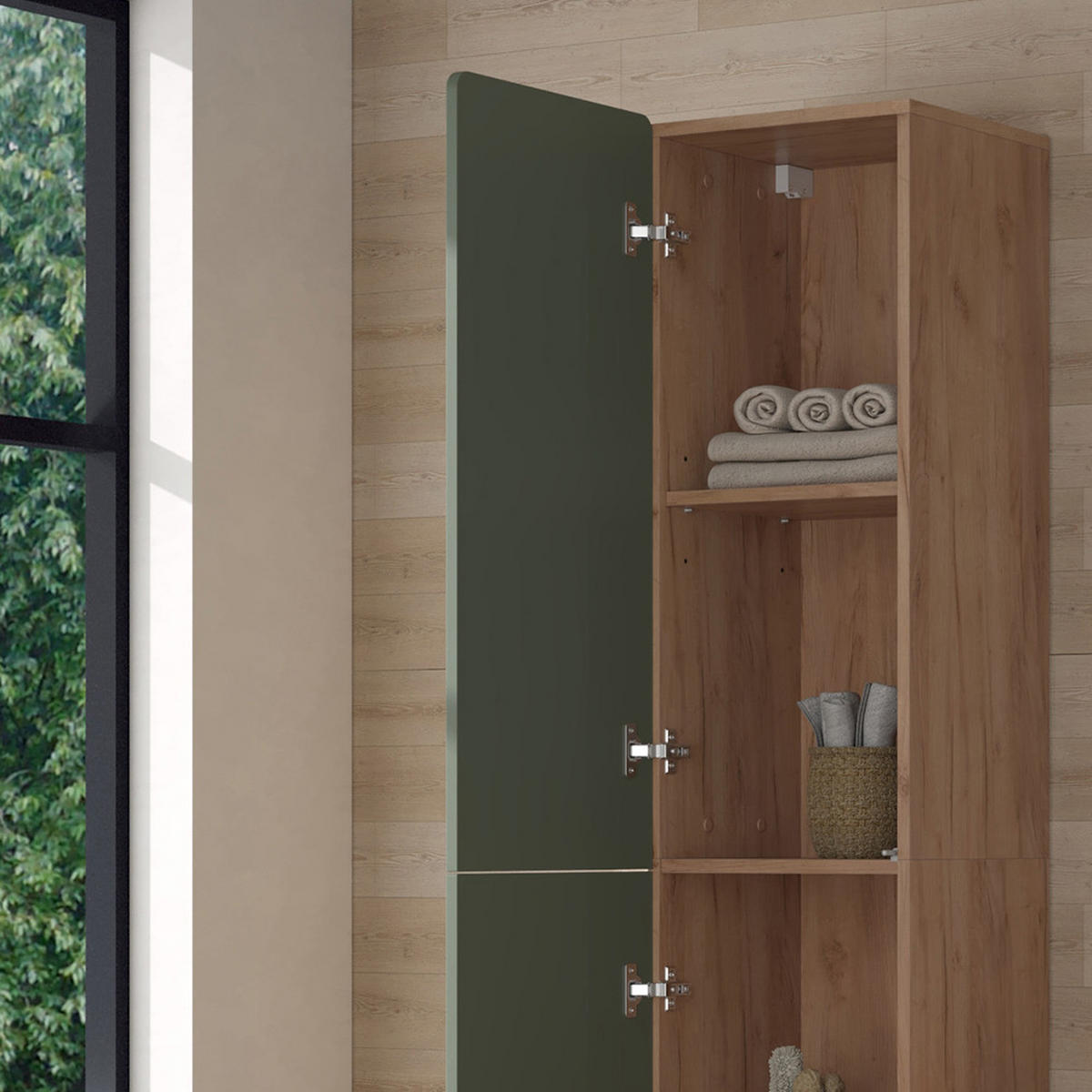 HOCHSCHRANK Izan Grün/Goldkraft Eiche 36.6 x 171.6 cm - Honigeiche/Grün, Holzwerkstoff (36.6/171.6/33.2cm) - Vicco