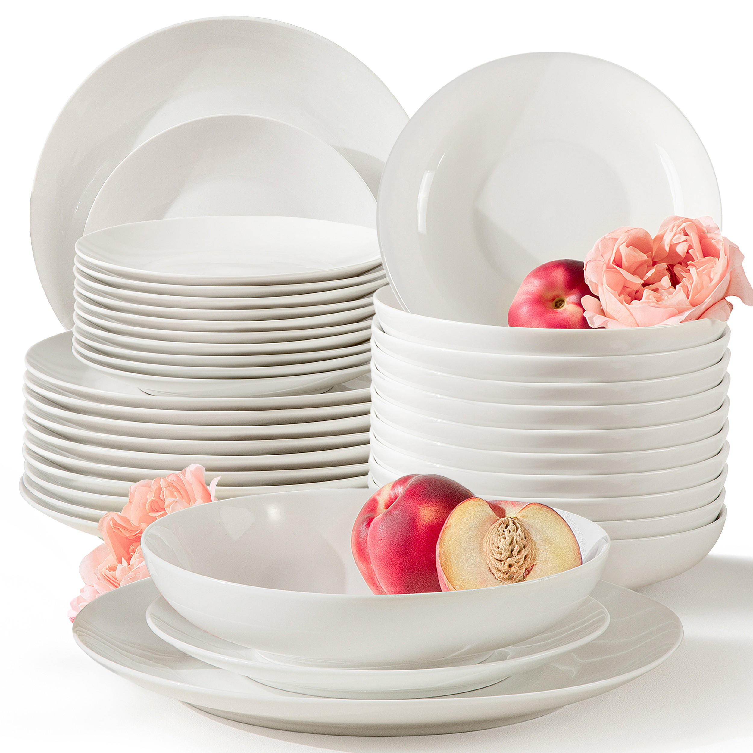 TAFELSERVICE 12 Personen AD BELLA 36-tlg,Porzellan, ecru - Ecru, Keramik (26/2/26cm) - KONSIMO®