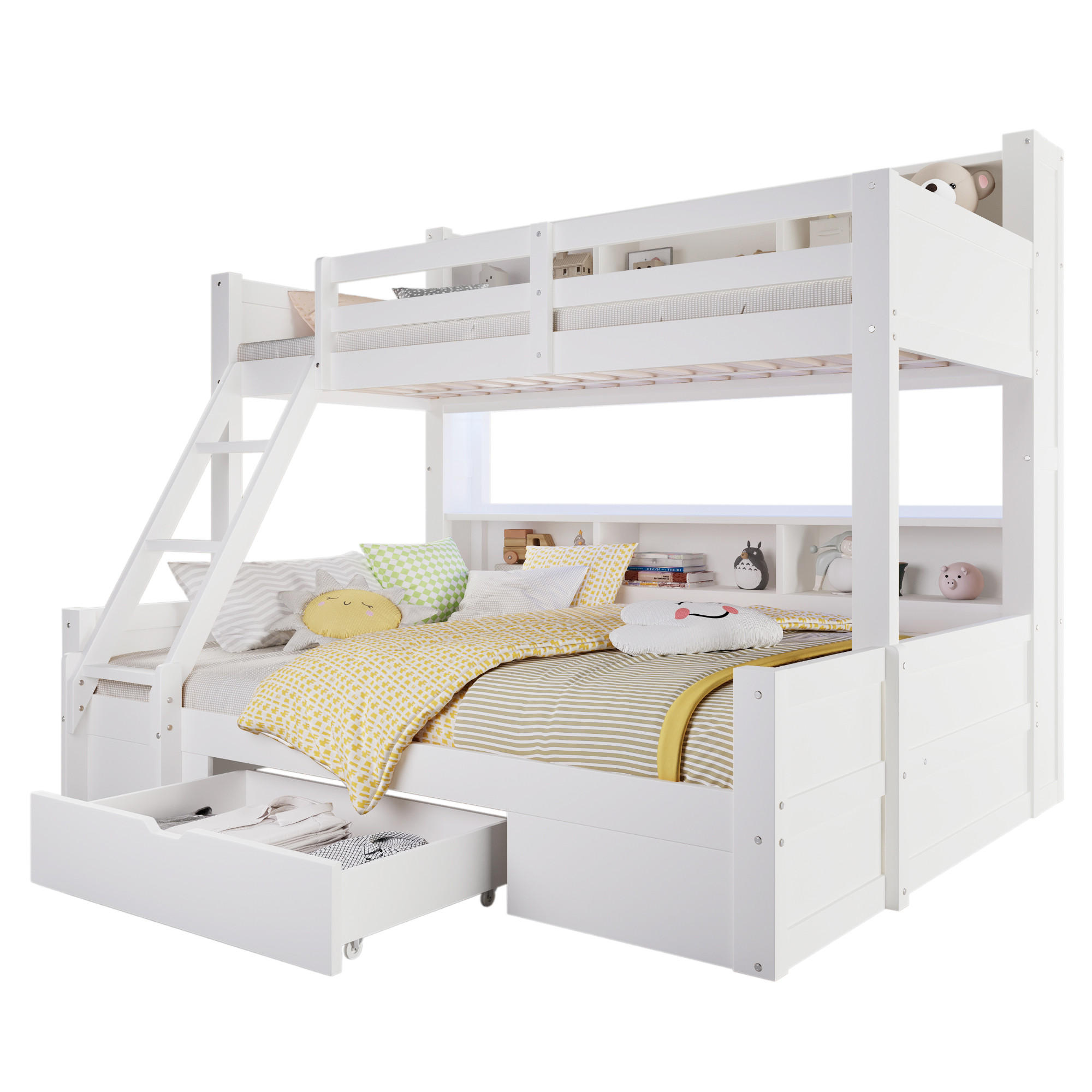 ETAGENBETT mit LED und Schubladen Weiß 90x200 cm Holz - Weiß, Holz (90/200cm) - SONNENH