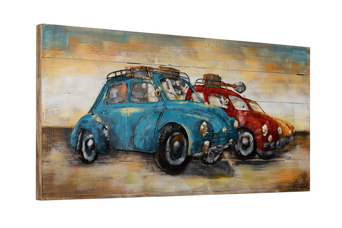 WANDBILD Blau 100/50 cm - Blau/Rot, Holz/Metall (3.5/50cm) - KUNSTLOFT