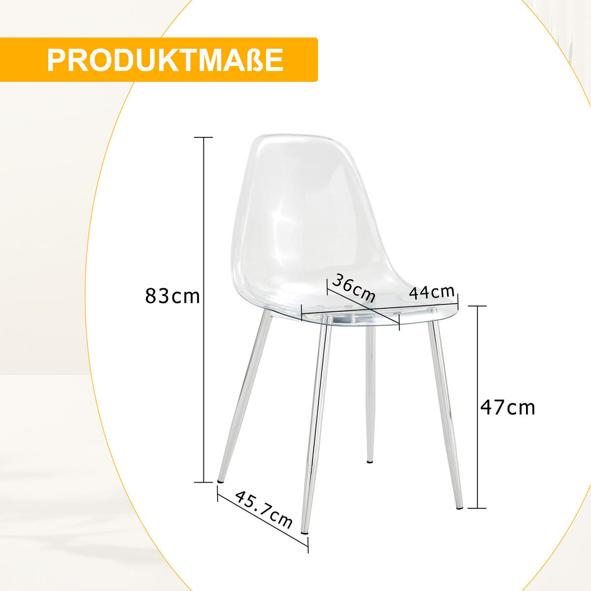 STUHL-SET DE-36594 4 Stück mit transparenter Sitzschale Silber - Silberfarben, Metall (45.7/83/44cm) - ComfortXL