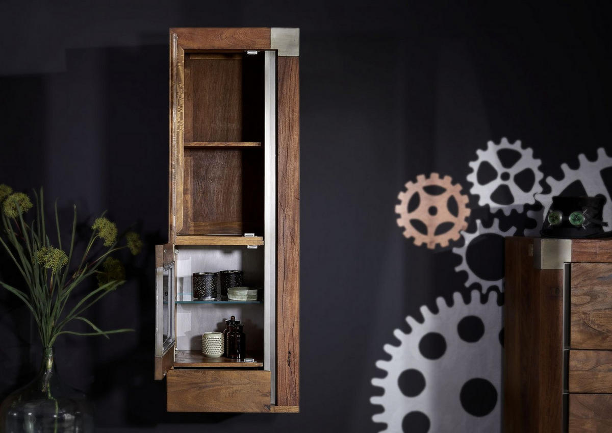 HÄNGEVITRINE Mango 48x35x142 braun lackiert Amsterdam #12 - Braun, Holz (48/142/35cm) - Massivmoebel24