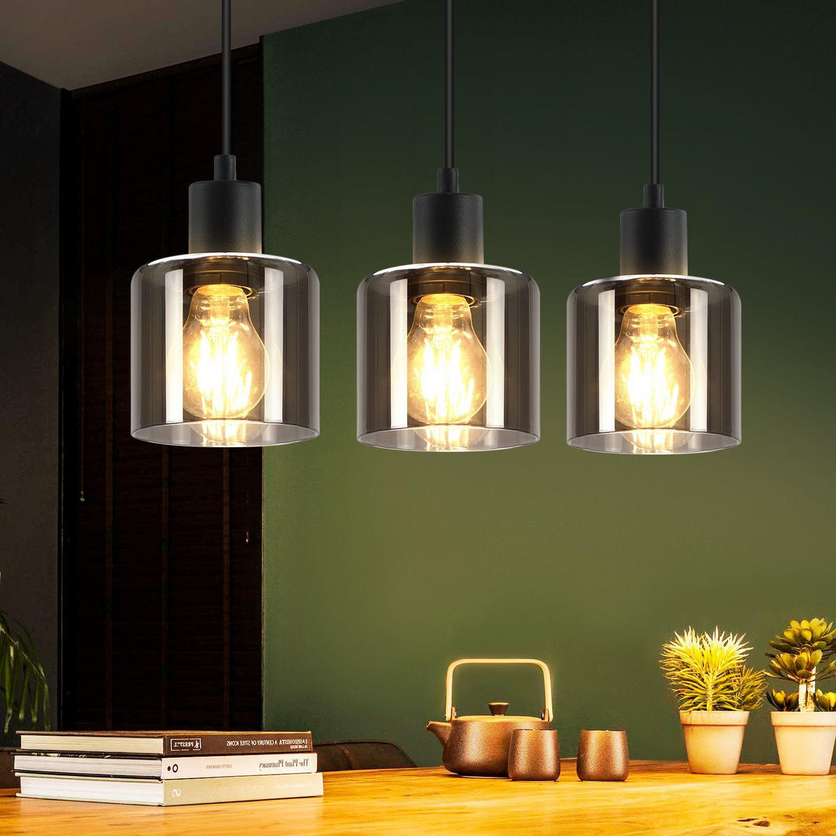HÄNGELEUCHTE Klassik 3-flammig 68/11/195 cm - Grau, Glas (68/11/195cm) - Nettlife