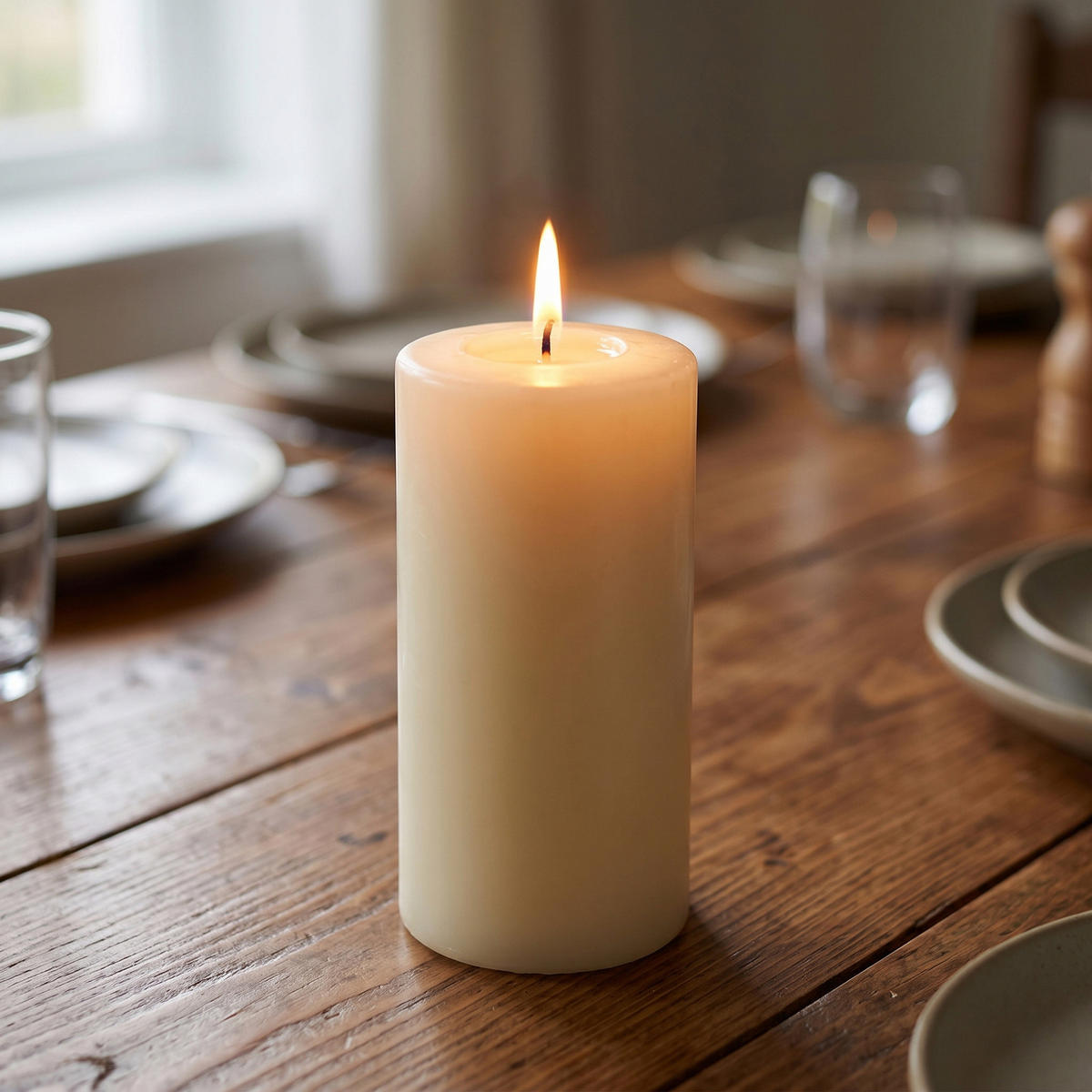 KERZE aus Paraffin 7/7/15 cm - Beige, Paraffin (7/15/7cm) - Home Styling Collection