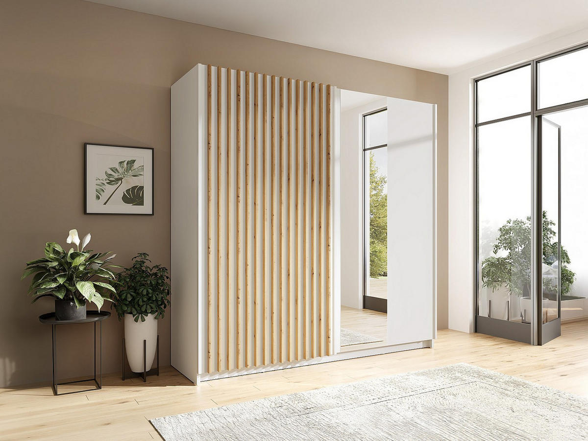 KLEIDERSCHRANK - 200.3 cm x 62 cm - Holz, Platte - Naturfarben Hell, Weiß TINDANIA - Naturfarben/Weiß, Holz (200.3/198.5/62cm) - Vente-Unique