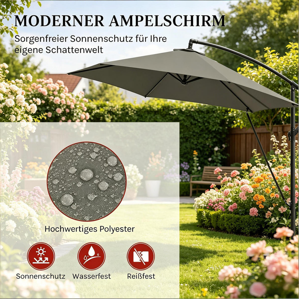 SONNENSCHIRM Metall Polyester 310x310cm Dunkelgrau - Dunkelgrau, Textil (100/310cm) - Raelunyi