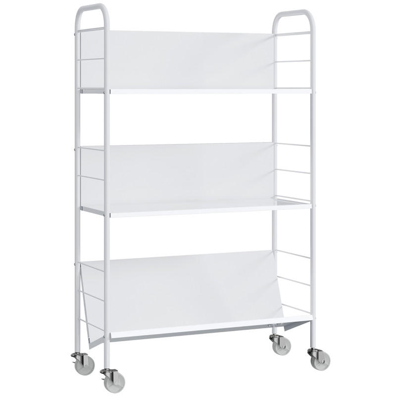 BÜCHERREGAL 69/26/108 cm, 3 Ebenen, aus Metall, mit Rollen, Weiß - Weiß, Metall (69/108/26cm) - BEAOK