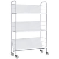 BÜCHERREGAL 69/26/108 cm, 3 Ebenen, aus Metall, mit Rollen, Weiß - Weiß, Metall (69/108/26cm) - BEAOK