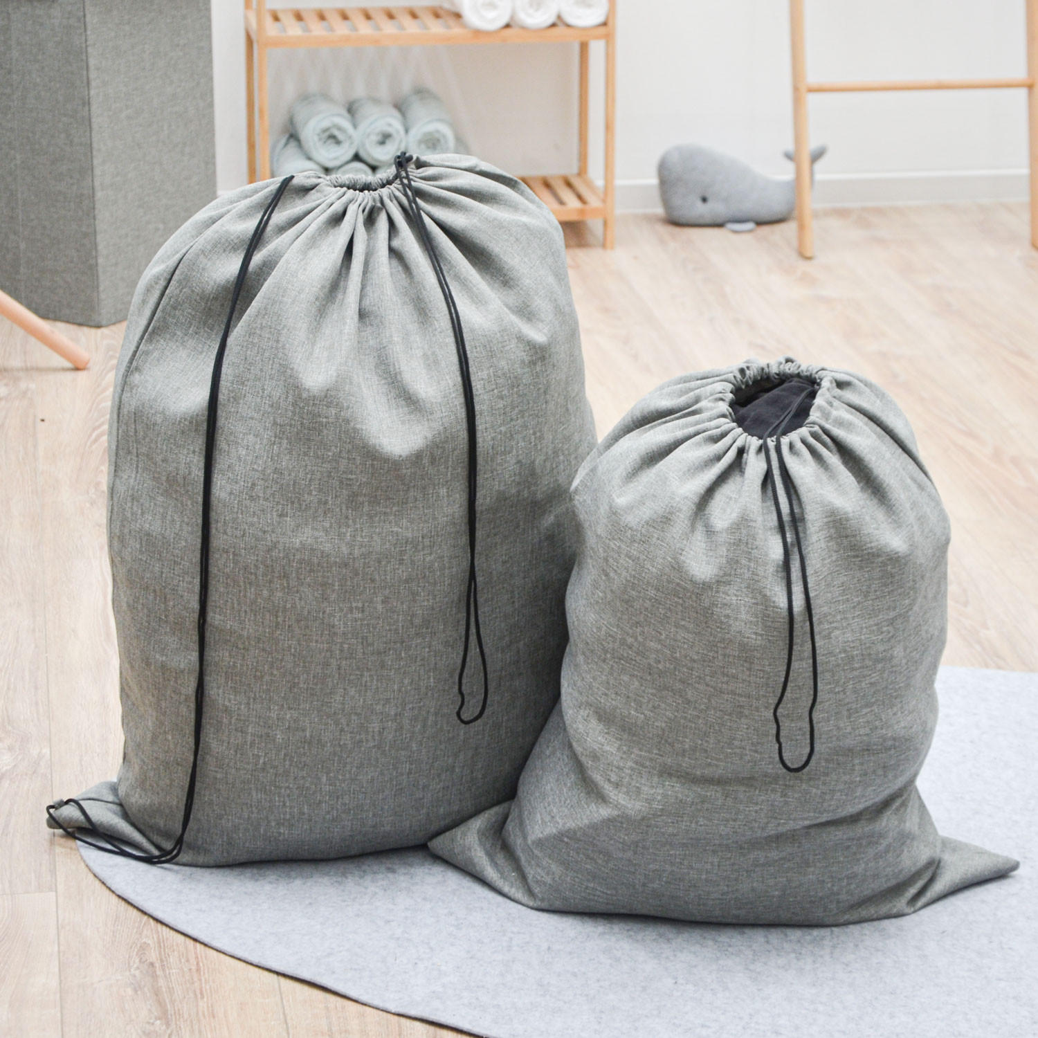 WÄSCHESACK 2er Set 70/90 cm & 60/70 cm Hellgrau - Grau, Kunststoff (70/90/70cm) - Dunedesign