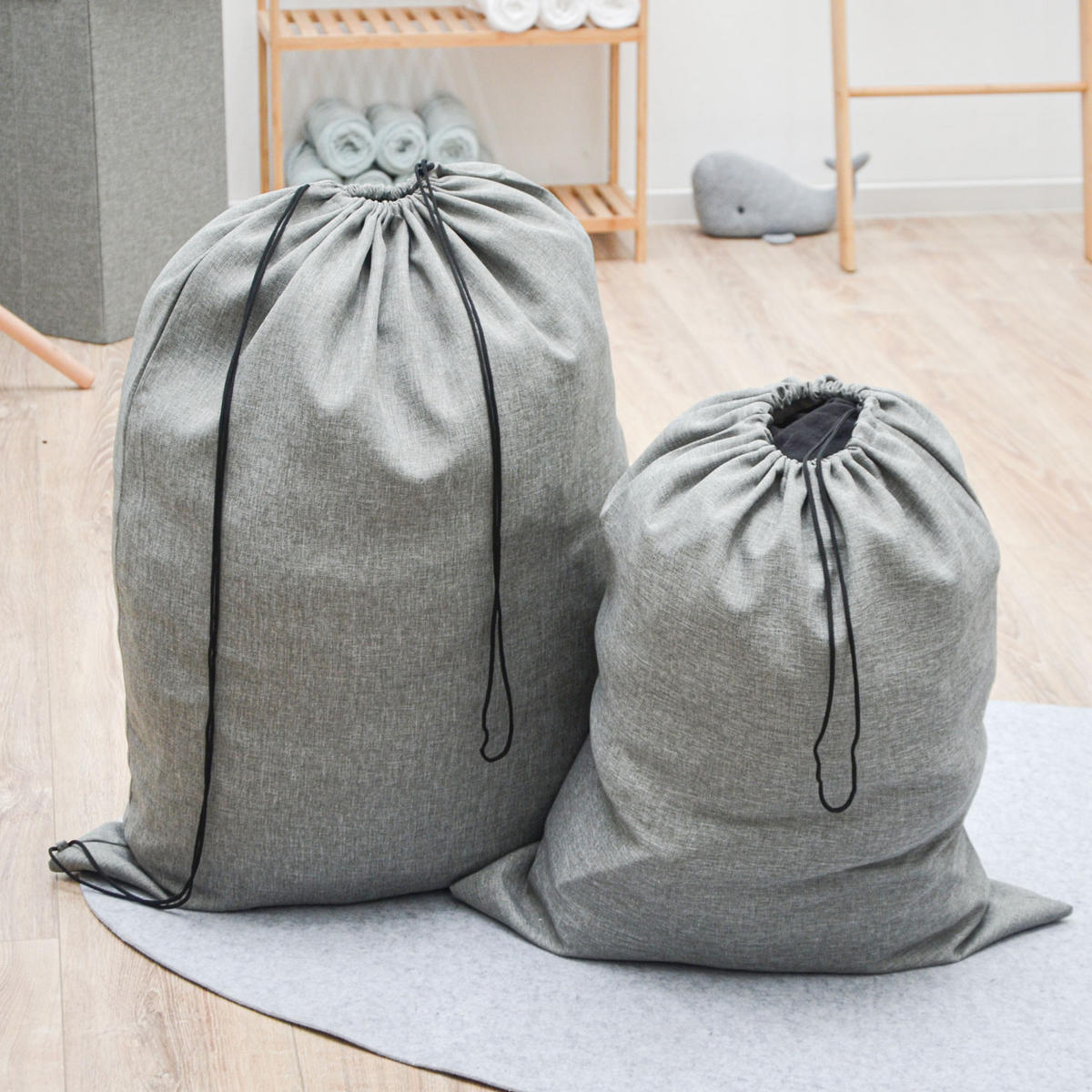 WÄSCHESACK 2er Set 70/90 cm & 60/70 cm Hellgrau - Grau, Kunststoff (70/90/70cm) - Dunedesign