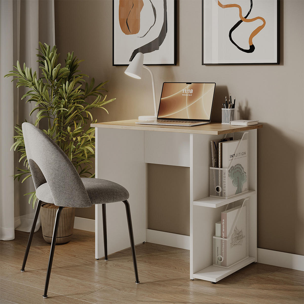 PSACÍ STŮL Simple Bílá/Artisan - bílá, kompozitní dřevo (50/80/76cm) - Vicco