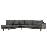 ECKSOFA mit Ottomane - Eichefarben/Dunkelgrau, Eichenholz/Textil (287/219cm) - home24