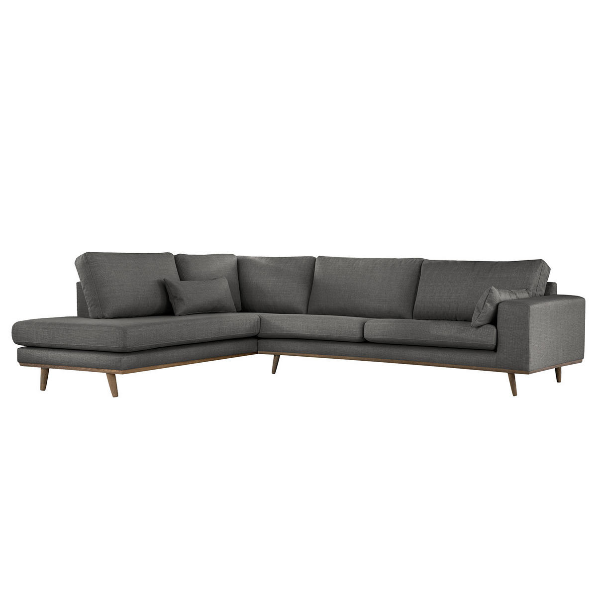 ECKSOFA mit Ottomane - Eichefarben/Dunkelgrau, Eichenholz/Textil (287/219cm) - home24