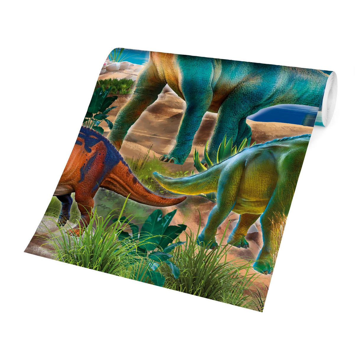 FOTOTAPETE Brachiosaurus und Tricaterops 336/225 cm - Multicolor, Papier (336/225cm) - Bilderwelten