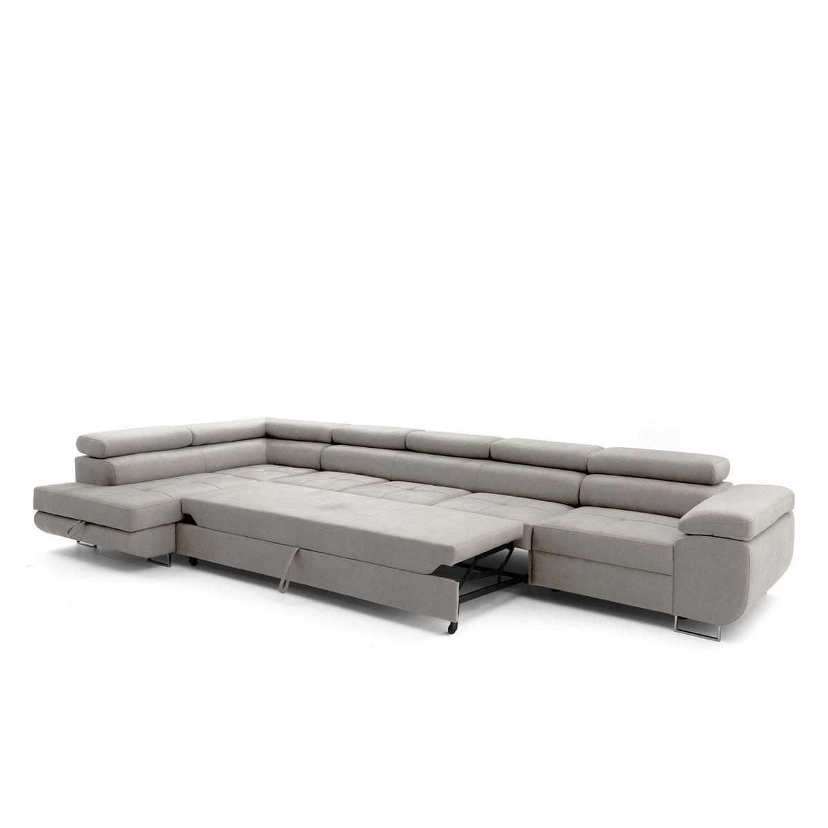 ECKSOFA WILD XXL Links mit Schlaffunktion 125x240 Velours Creme - Silberfarben/Creme, Holz/Textil (400/200cm) - Muffo