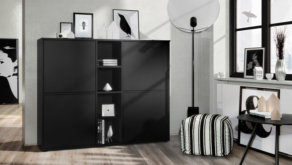 HIGHBOARD Cuba Türen in Schwarz matt - Schwarz, Holzwerkstoff (130.5/105.5/35.5cm) - Vladon