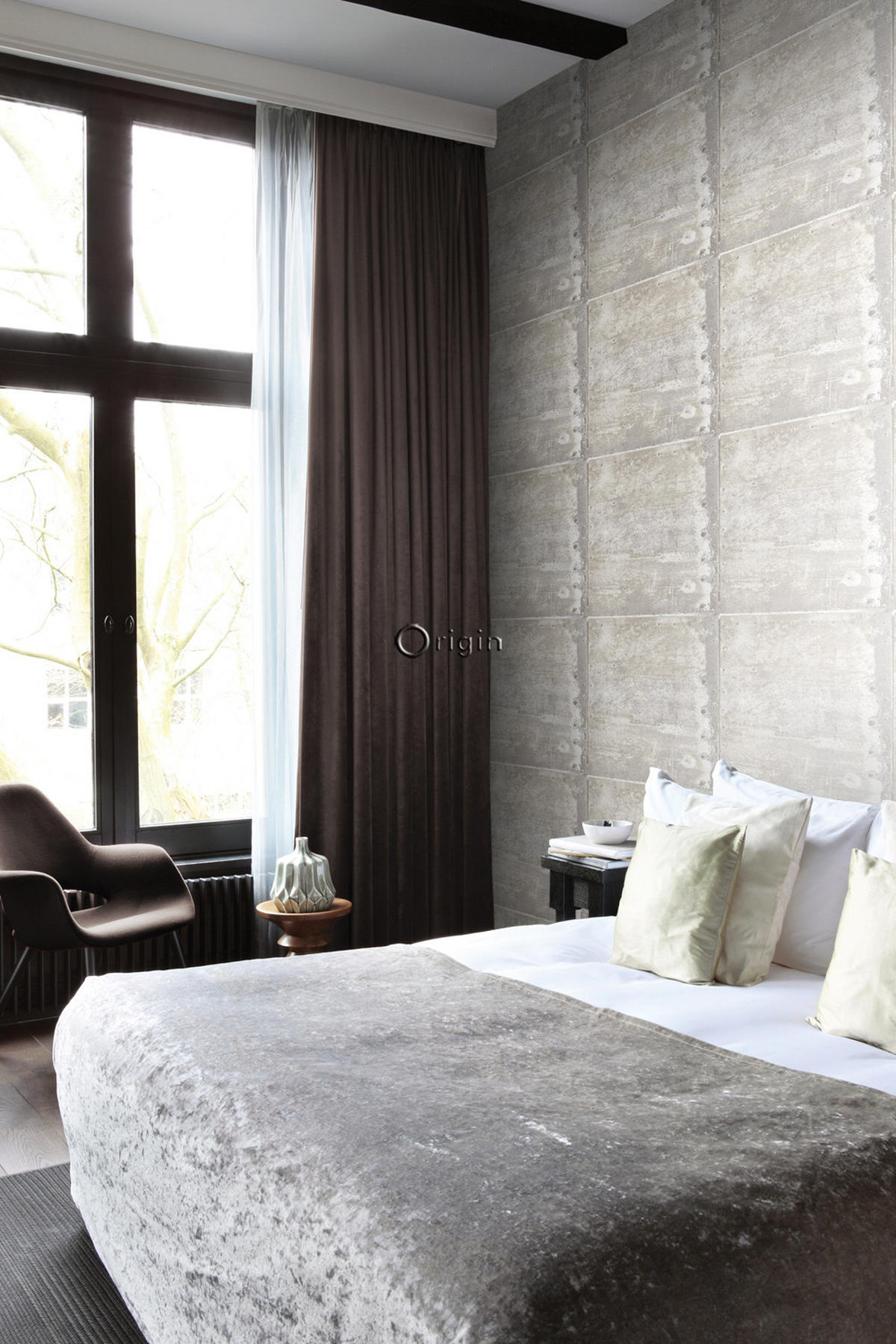 TAPETE große verwitterte rostige Metallplatten 53 cm x 10.05 m - Weiß, Papier (53/1000cm) - Origin Wallcoverings