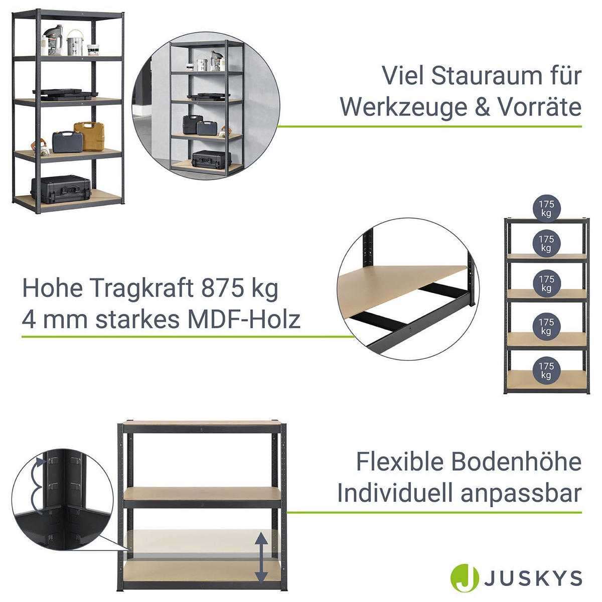 LAGERREGAL Basic grau 200x100x60 cm - Grau, Metall (100/200/60cm) - Juskys