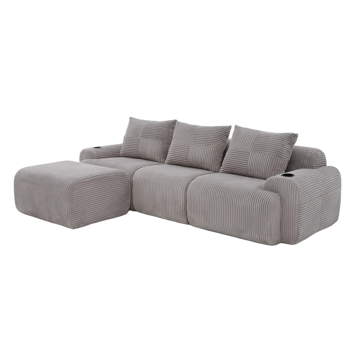 SOFA modular 3-Sitzer 268 x 174 cm Cord Hellgrau mit Hockern - Hellgrau, Kunststoff (174/268cm) - Meubliv