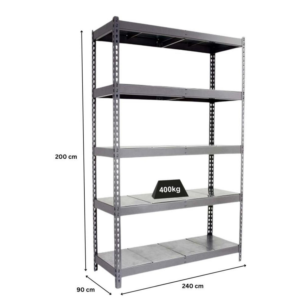 SCHWERLASTREGAL METAL BEAST FIVE | HxBxT 200x240x90cm | Fachlast 400kg | Grau - Grau, Metall (240/200/90cm) - PROREGAL