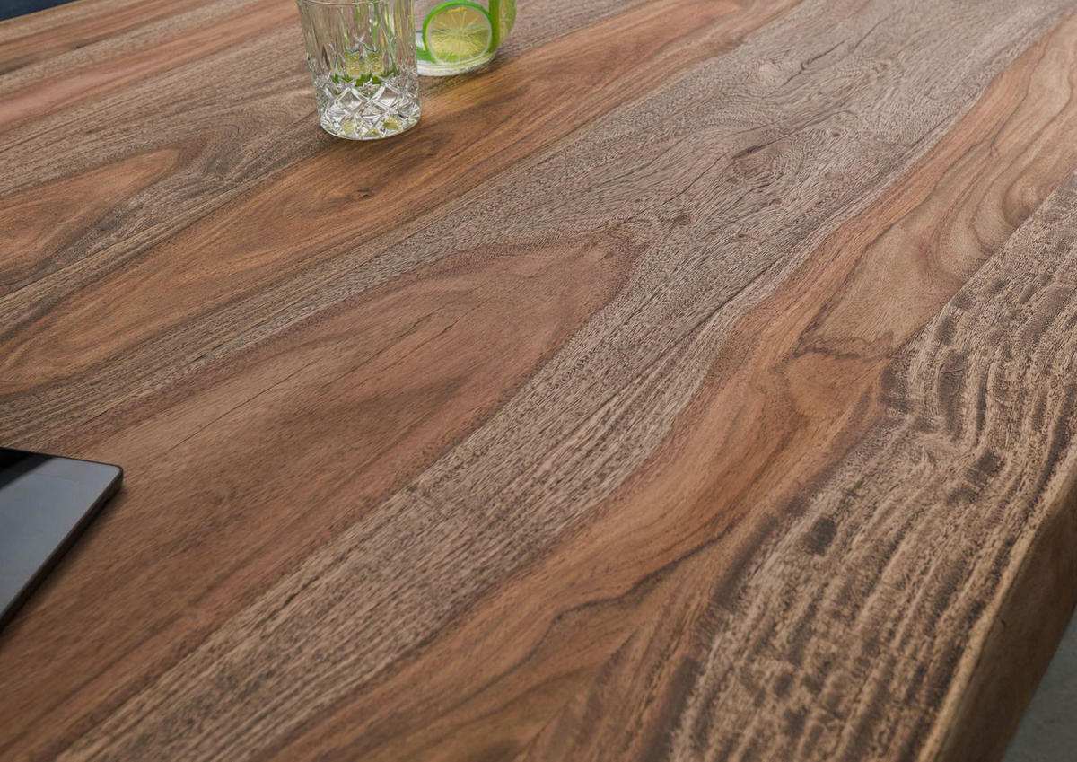 BAUMTISCH Sheesham 200x100x77 grau gebeizt / U-Beine anthrazit matt FREEFORM 5 - Anthrazit/Grau, Holz (200/100/77cm) - Massivmoebel24