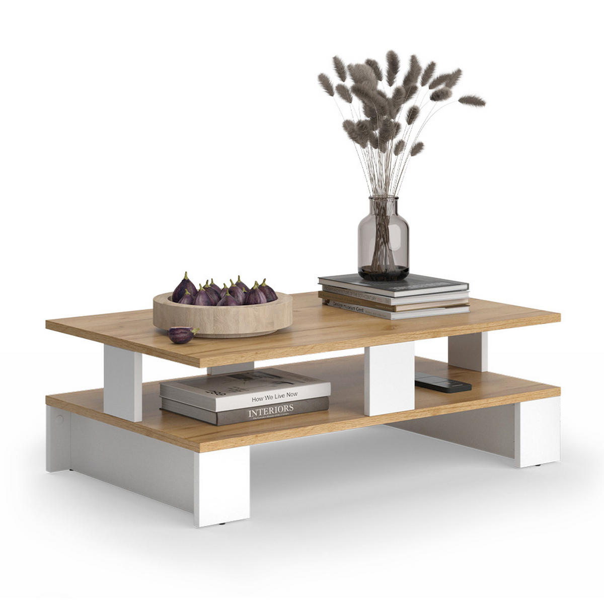 COUCHTISCH Belina Goldkraft Eiche/Weiß 80 x 50 cm mit zwei Ebenen - Honigeiche/Weiß, Holzwerkstoff (50/80/28cm) - Vicco